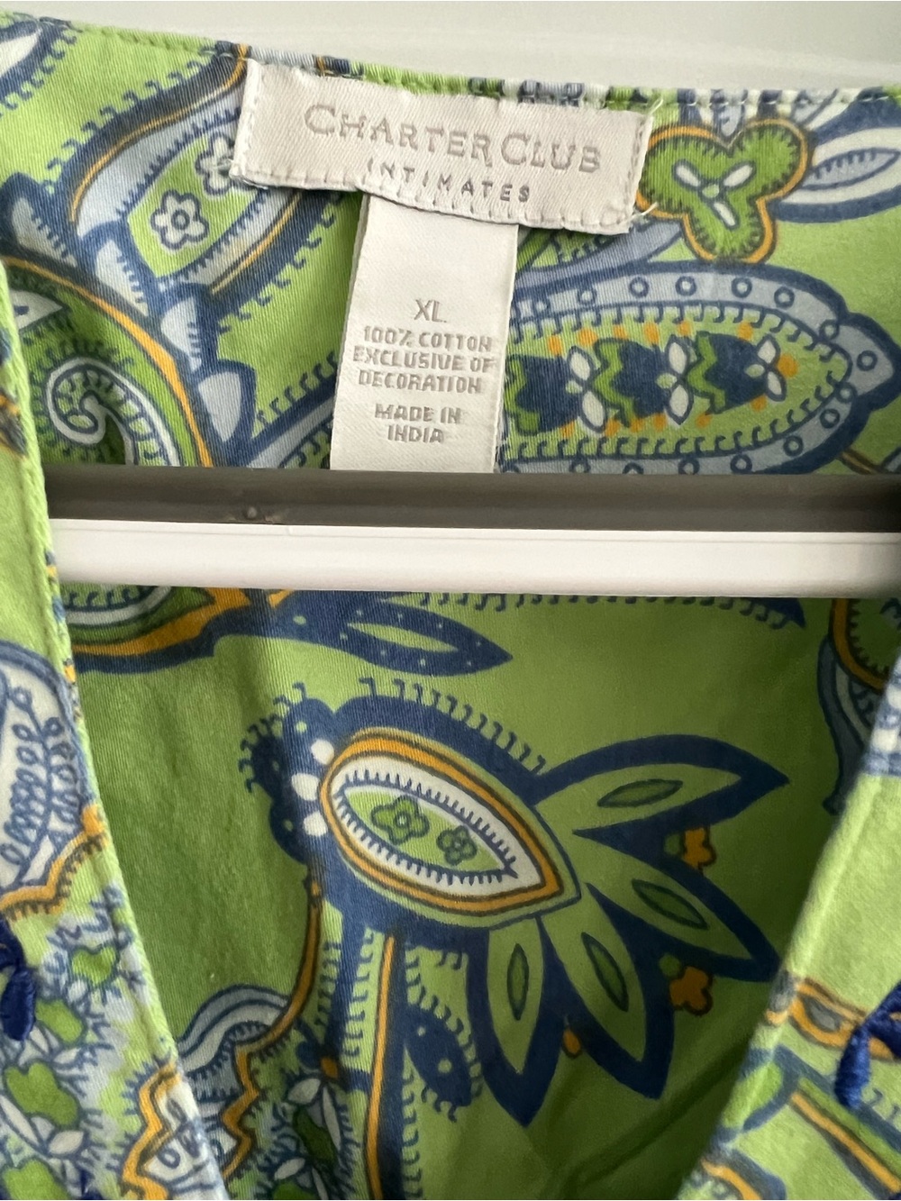 Charter Club Lime Green Paisley Maxi Dress with Blue Trim - Picture 4 of 4
